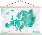 Posterhanger incl. Poster - Schoolplaat - Waterverf - Wereldkaart - Europa - 150x100 cm - Blanke latten