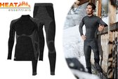 Heat Essentials - Premium Thermo Ondergoed Heren - Set - Thermo Shirt Heren en Thermo Broek Heren - Zwart - XXL - Thermokleding Heren - Thermoshirt Heren - Thermobroek Heren