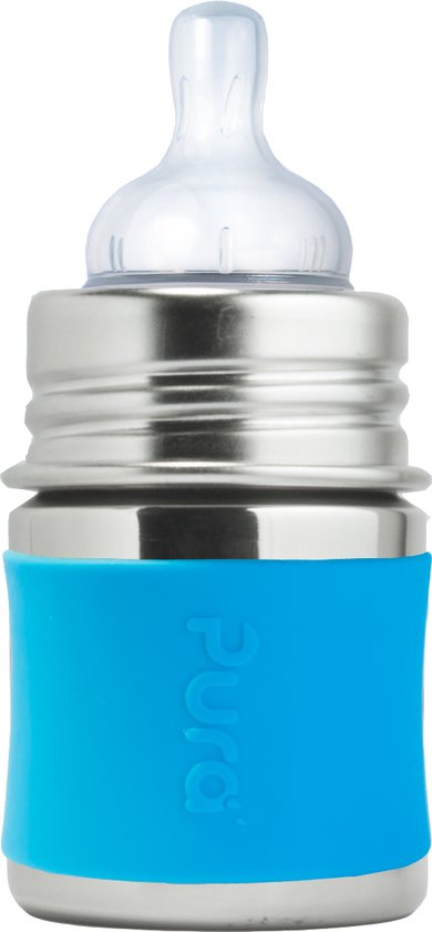 Babyflesje - Pura starterset - Plasticvrij - 150 ml -  Aqua - Grijs