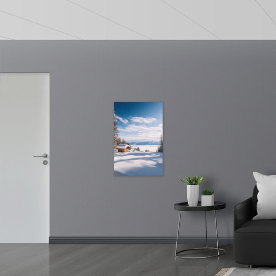 WallClassics - Panneau de mousse PVC - Maison sur une Berg enneigée - Photo 60 x 90 cm sur panneau de mousse PVC (avec système de suspension)