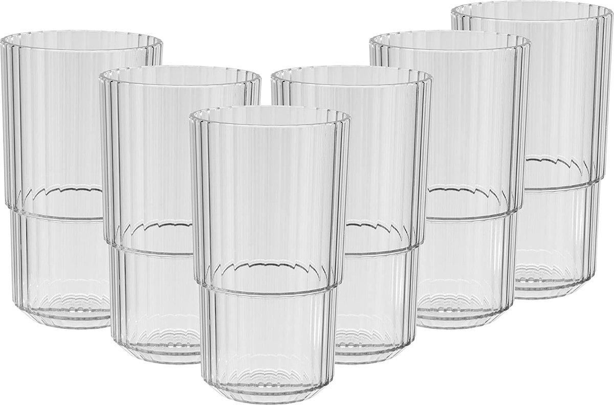 Buddy's Bar Tritan drinkbekers set - 6 stuks - 500 ml - transparant - BPA vrij en stapelbaar