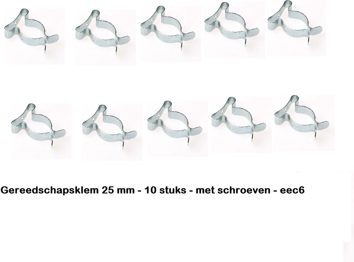 GEREEDSCHAPSKLEM 25 MM - 10 STUKS - MET SCHROEVEN - EEC6 - VERENSTAAL - VERZINKT