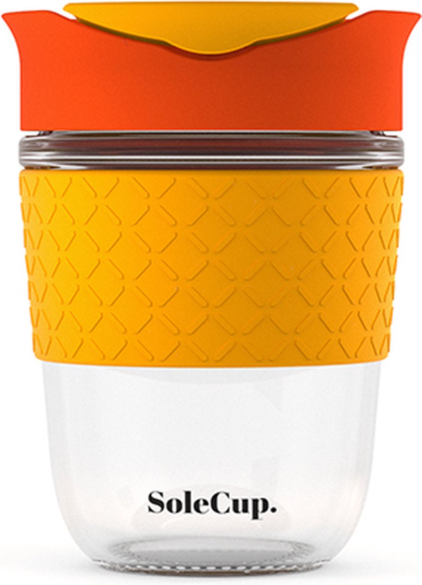 Solecup koffie beker to go glas - 340 ml - oranje/geel