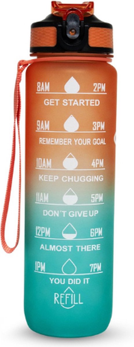 Motivatie waterfles - 1 liter fles - waterfles met tijdmarkeringen - inclusief accessoires