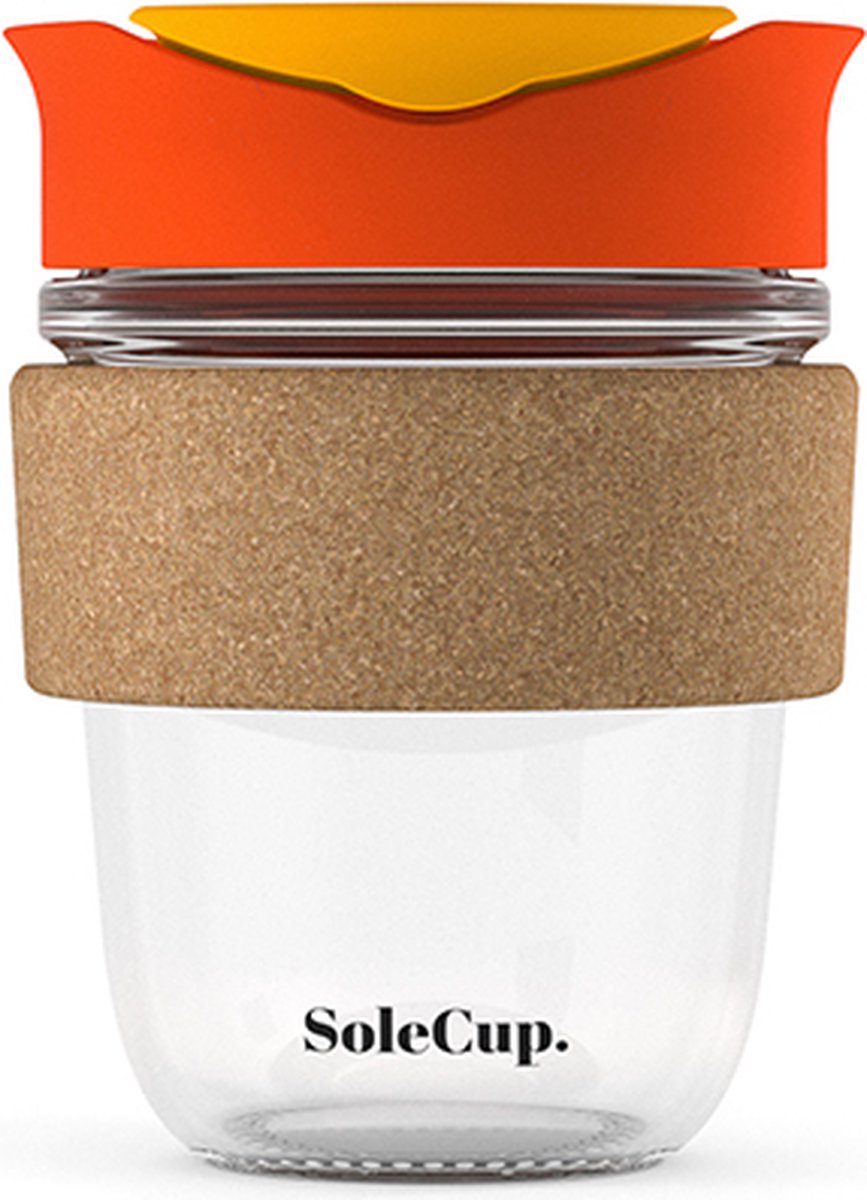 Solecup koffie beker to go glas/ kurk - 340 ml oranje/geel