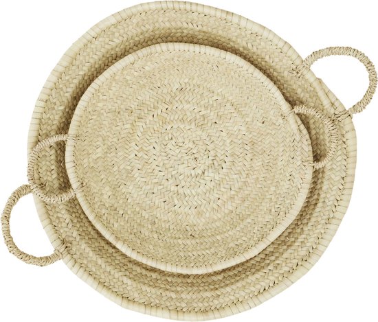 Panier rond jonc naturel et blanc de Madam Stoltz