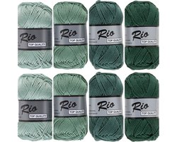Haakgaren katoen ton sur ton vintage groen - pakket met 8 bollen Rio