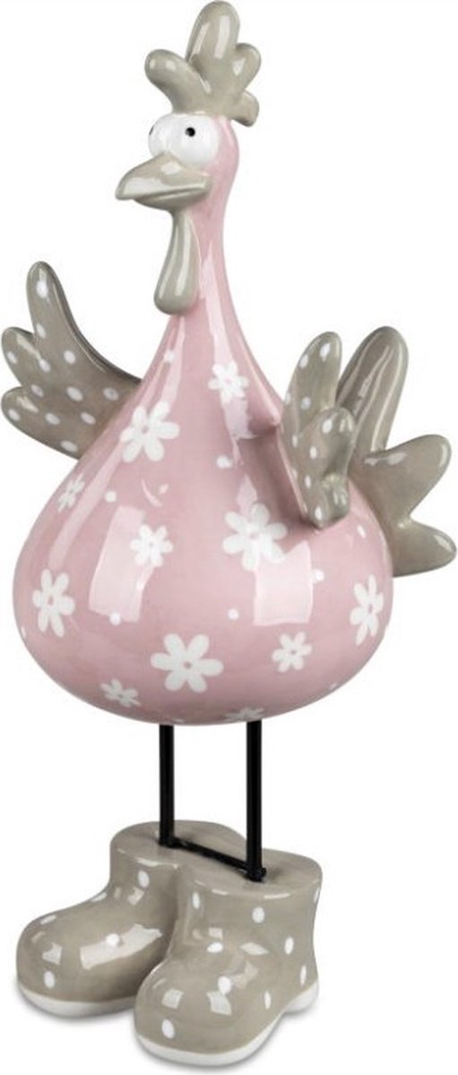 beeld grappige hippe kip met laarsen gietsteen rose grijs 34 cm decoratie haan . bol