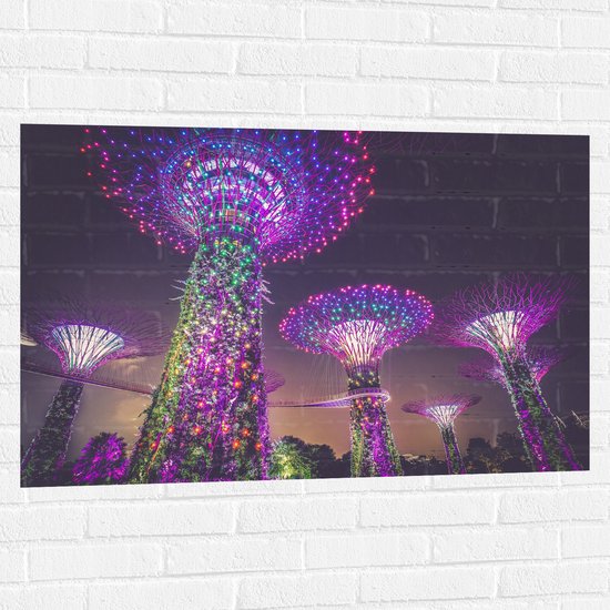 WallClassics - Muursticker - Natuurpark in Nacht - Singapore - 105x70 cm Foto op Muursticker