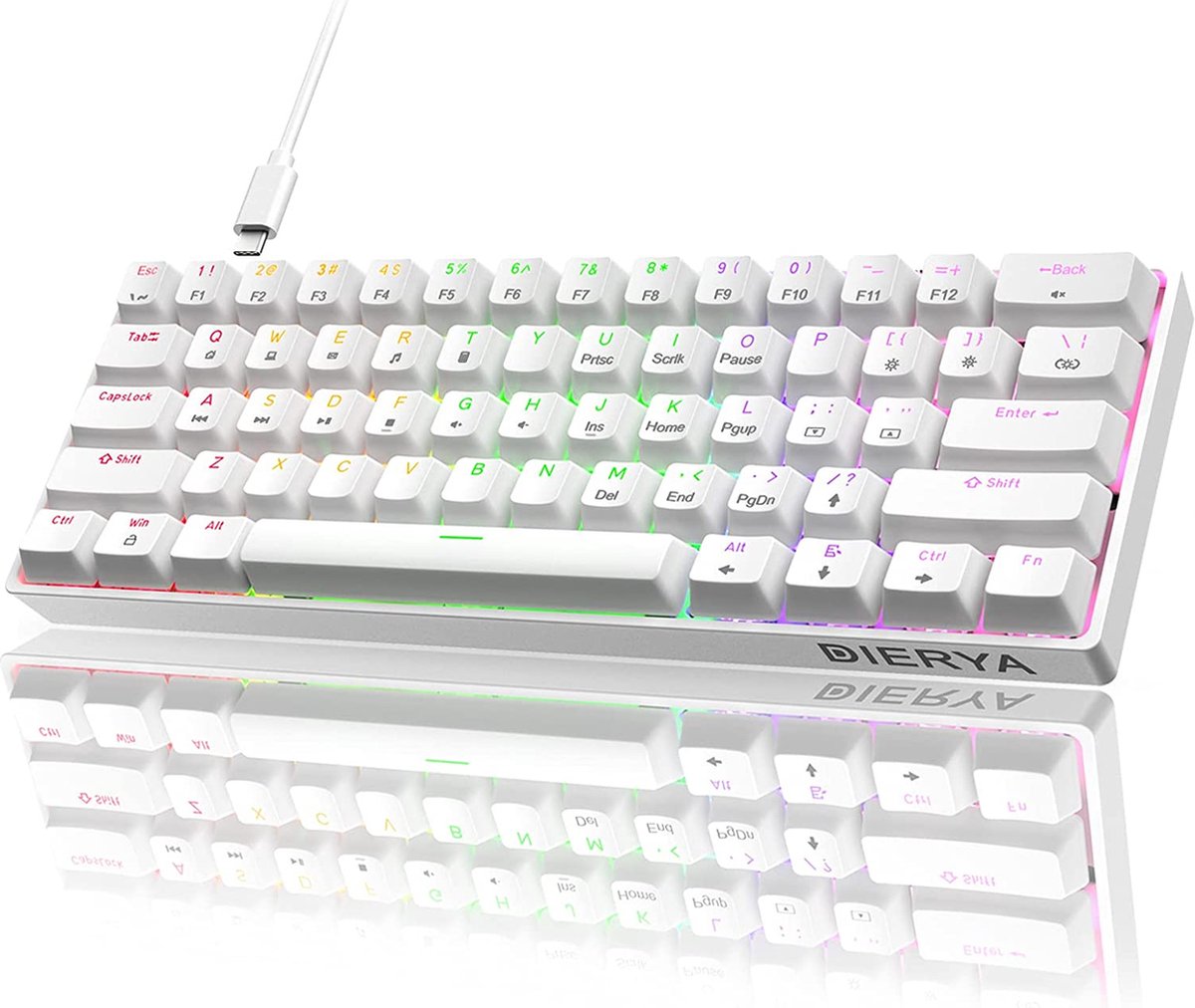 DIERYA DK61se - QWERTY - Mechanische Gaming Toetsenbord - RGB - Gateron Rood Switch - Witte Kleur
