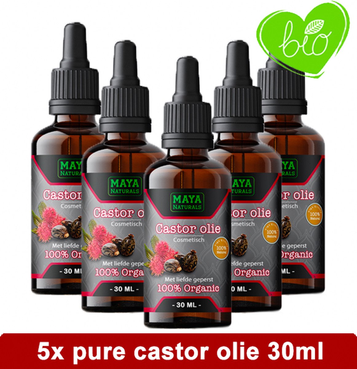 Natuurlijke Castor olie 5x 30ml | 100% Puur & Onbewerkt EU Bio keurmerk | Castor oil | castor olie wimpers & haar