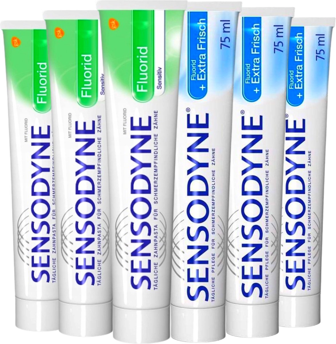 Sensodyne Fluoride Sensitive & Extra Fresh Tandpasta - Dagelijkse Tandpasta voor Gevoelige Tanden - 6 x 75 ml