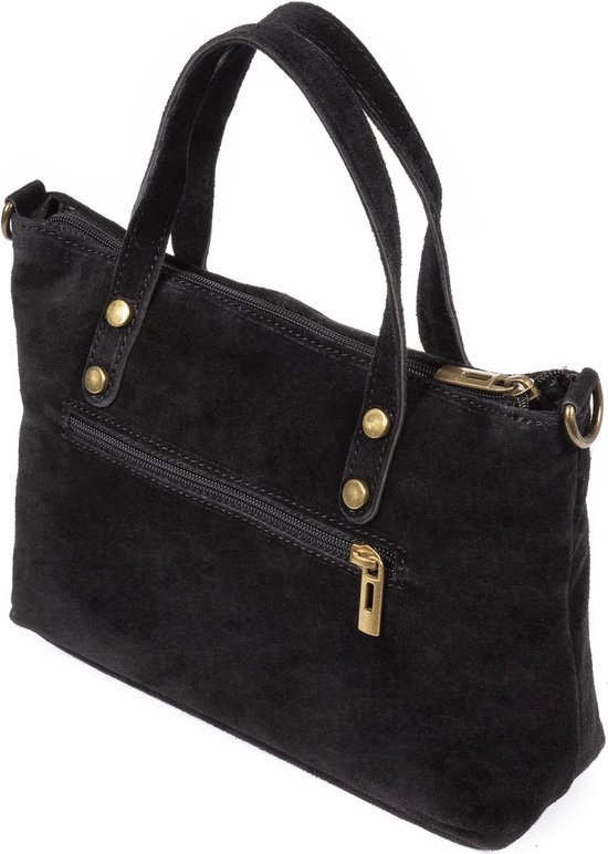 AmbraModa GLX09 - dames handtas schoudertas tas van echt leer, jeansblauw, 28/24/13cm