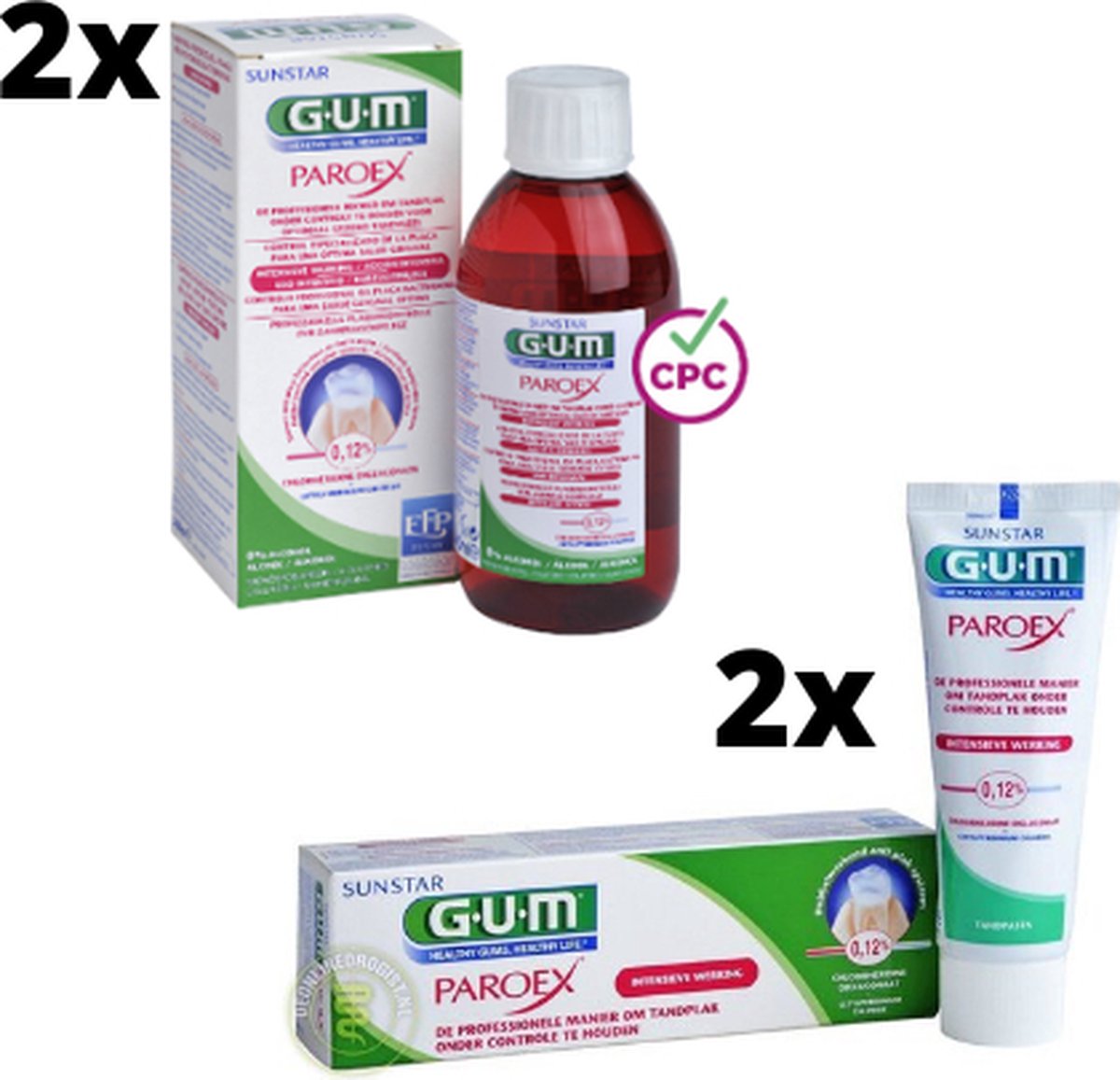 Goedkoopste GUM Paroex 0.12 Chloorhexidine Voordeelpakket - 2x Mondspoeling 2x Tandpasta