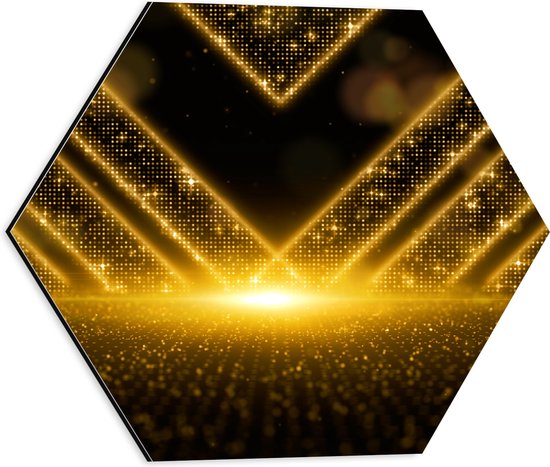 Dibond Hexagon - Patroon met Gouden Details - 40x34.8 cm Foto op Hexagon (Met Ophangsysteem)
