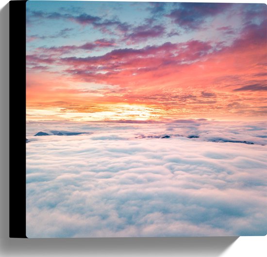 WallClassics - Canvas - Zonsopkomst boven de Wolken - 30x30 cm Foto op Canvas Schilderij (Wanddecoratie op Canvas)