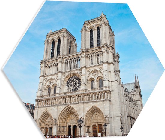 WallClassics - Plaque Mousse PVC Hexagone - Cathédrale Notre-Dame - Paris - 50x43,5 cm Photo sur Hexagone (Avec Système d'accrochage)