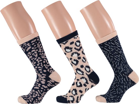 Dames fashion sokken met tijgerprint assorti kleuren (2 x 3 paar) 35/42