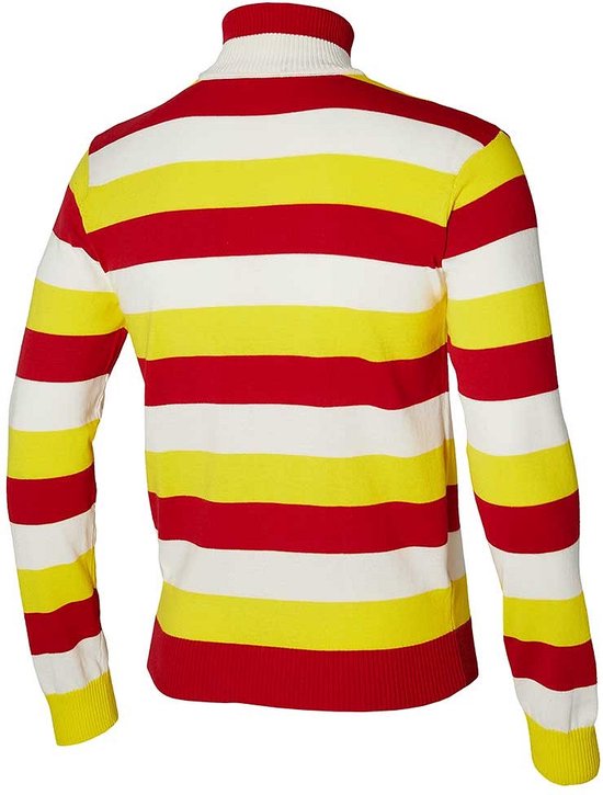 pull de carnaval tricoté | Maillot Oeteldonk |  col roulé | Rouge|Blanc jaune  | Taille XXL | Carnaval | Déguisements dames | Déguisements hommes | Apollo