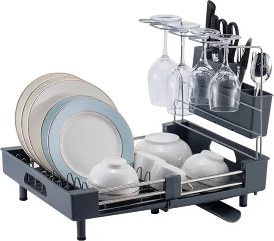 Égouttoir à vaisselle extensible - Égouttoir à vaisselle - Égouttoir à vaisselle avec verres et porte-couverts - extensible à 48,5 cm
