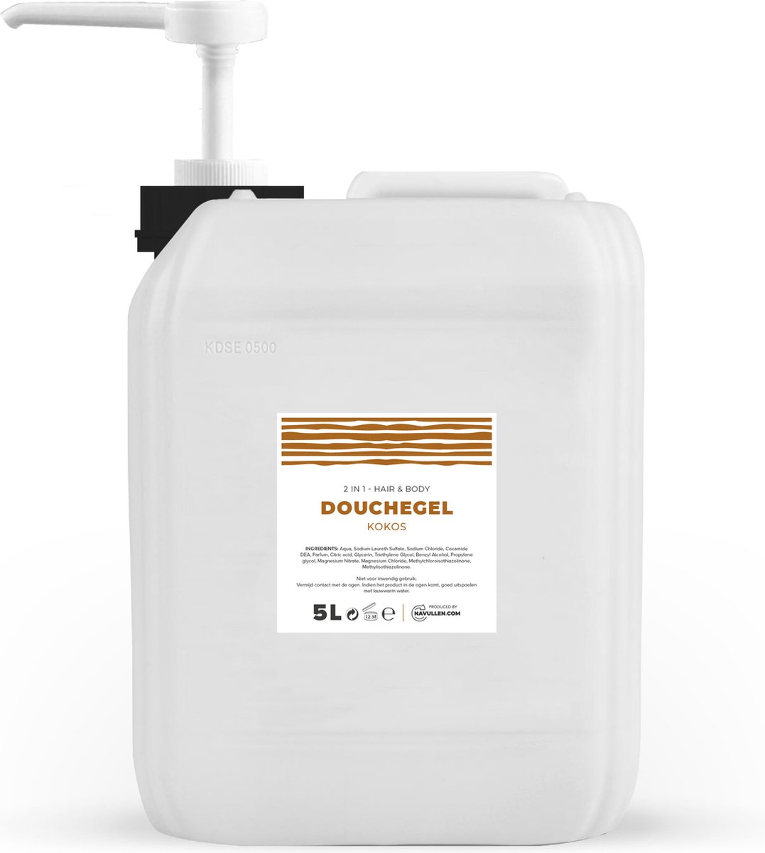 Douchegel - Kokos - 5 Liter - Jerrycan - Met pomp - Hair & Body - Navulling – Navullen