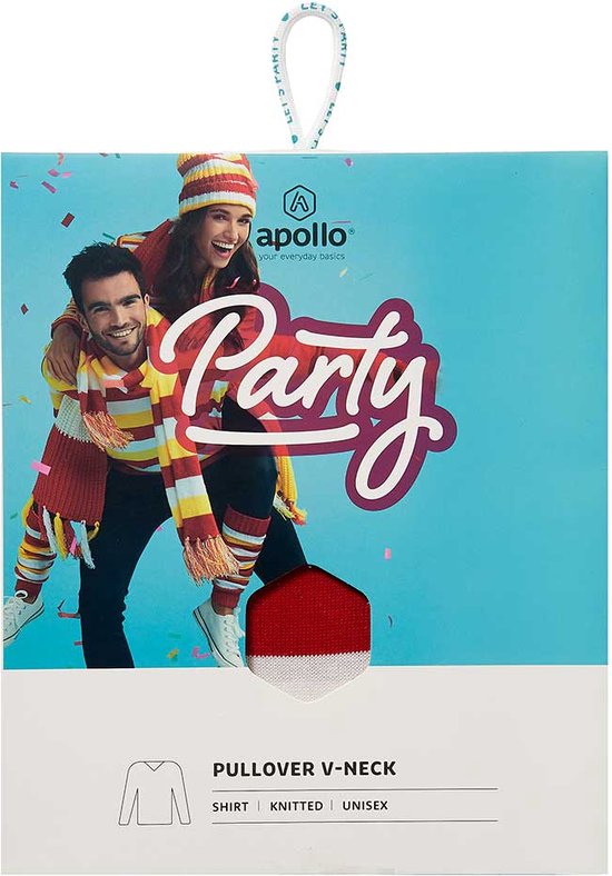 Pull Oeteldonk - Rayures - Pull carnaval tricoté - Rouge / Wit/ Jaune - Taille XL - Vêtement carnaval femme - Carnaval - Apollo