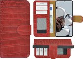 MoDo hoesje voor Xiaomi 12T/ 12T Pro - Echt Leer Book Case - Croco Rood