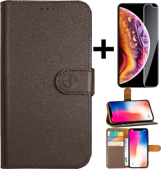 Hoesje Geschikt voor Apple iPhone X/Xs (iPhone 10) Rico Vitello RV Super Wallet case + Gratis screen protector/ book case/hoesje met pasjeshouder hoge kwaliteit- Bruin