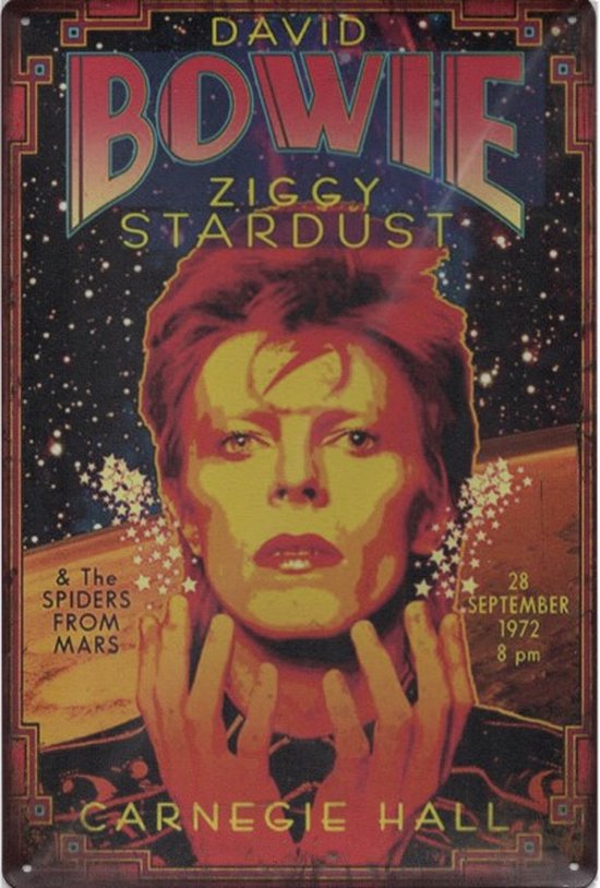 Wandbord Concert Bord - David Bowie Ziggy Stardust 1972 - voor de fans