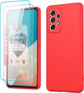 Hoesje Geschikt Voor Samsung Galaxy A23 4G hoesje silicone soft cover Rood - Galaxy A23 5G Silicone hoesje - A23 Screenprotector 2 pack