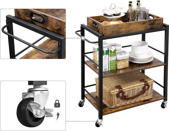 Chariot de cuisine - Chariot de service - Avec plateau - avec marron vintage