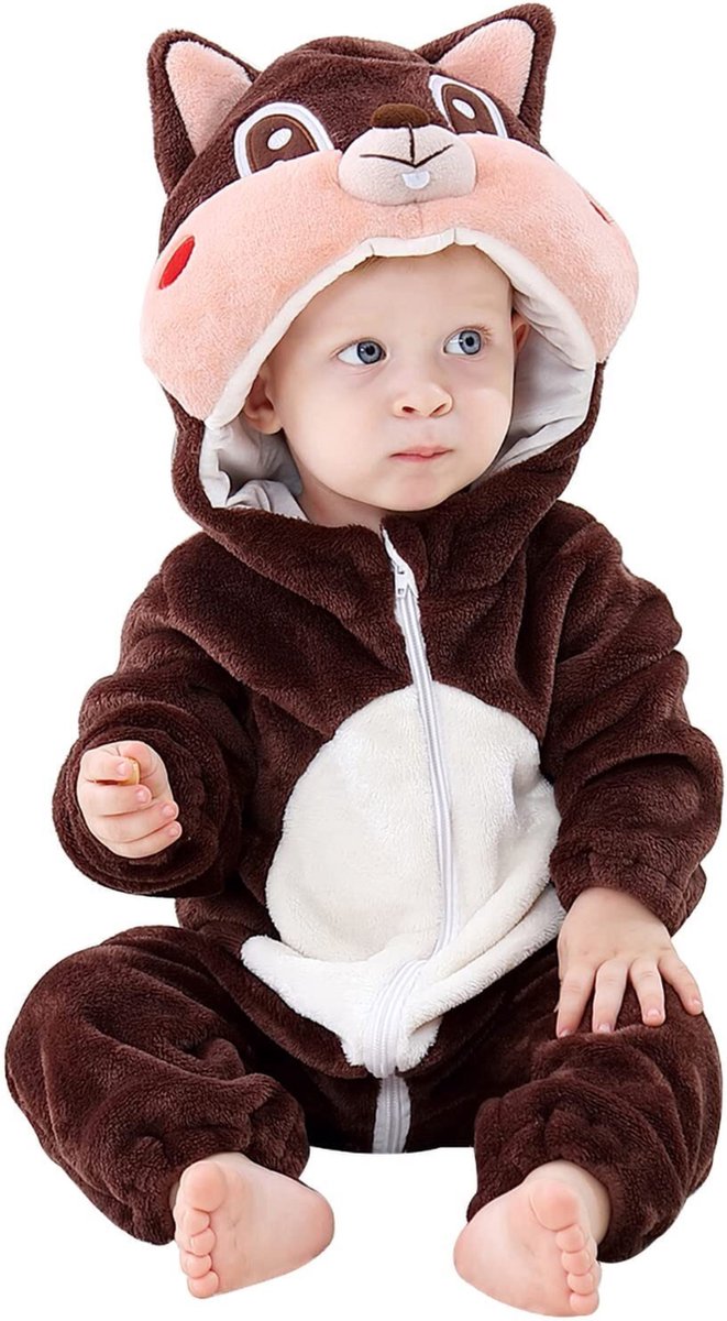 JAXY Baby Onesie - Baby Rompertjes - Baby Pyjama - Baby Pakje - Baby Verkleedkleding - Baby Kostuum - Baby Winterpak - Baby Romper - Baby Skipak - Baby Carnavalskleding - EU 104/110 (label 120) - Eekhoorn
