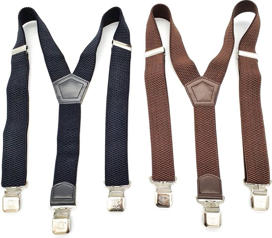 Bretels heren - Bretels - bretels heren volwassenen - bretellen voor mannen - 3 clips - bretels heren met brede clip 2 Stuks - 1 x Zwart, 1 x Bruin