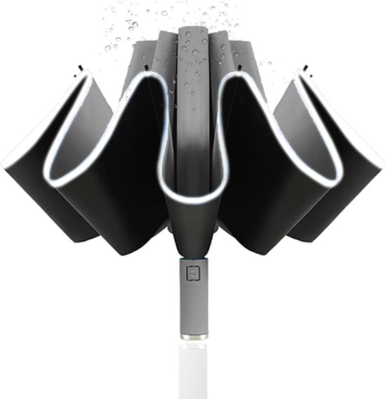 Automatische Opvouwbare Paraplu - Omgekeerd Design - Windproof - Lichtgewicht - Reflectie - Omgekeerd Design - Grijs