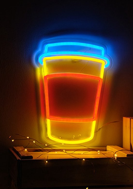 OHNO Neon Verlichting Coffee Cup - Neon Lamp - Wandlamp - Decoratie - Led - Verlichting - Lamp - Nachtlampje - Mancave - Neon Party - Wandecoratie woonkamer - Wandlamp binnen - Lampen - Neon - Led Verlichting - Rood, Blauw, Geel