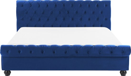 AVALLON - Tweepersoonsbed - Blauw - 180 x 200 cm - Fluweel