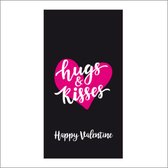 Bloemenkaartjes Hugs and Kisses - Cadeaukaartjes - 20stuks - 10x5cm - Met Boorgaatje - Roze - Bloemkaartje - Mini Kaartjes