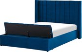 NOYERS - Bed met opbergruimte - Blauw - 140 x 200 cm - Fluweel