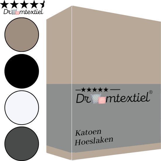 Droomtextiel Luxe Hoeslaken Glad Katoen Zand Eenpersoons 90x220 cm - Hoogwaardige Kwaliteit - 100% Katoen