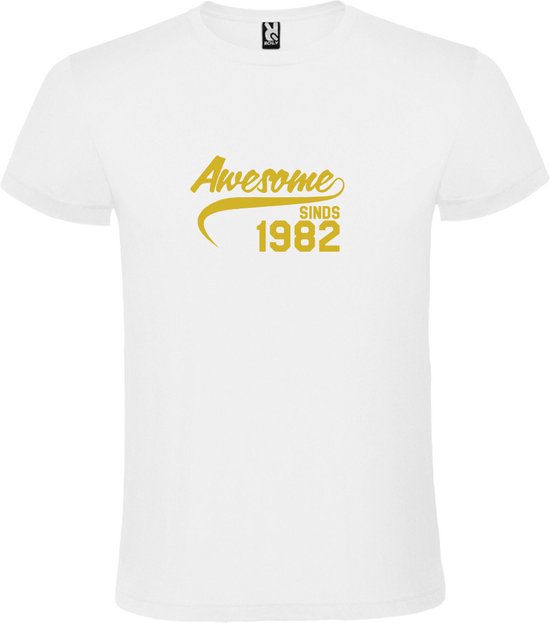T-Shirt Wit avec Image «Awesome depuis 1982 » Or Taille XS