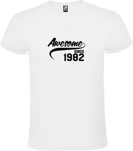 Wit T-Shirt met “Awesome sinds 1982 “ Afbeelding Zwart Size L