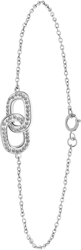 Lucardi Dames Zilveren armband ovalen kristal - Armband - 925 Zilver - Zilverkleurig - 19 cm