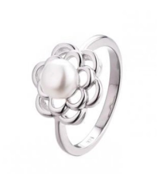 N3 Collecties 925 Sterling Zilveren Wit Natuurlijke Parel Ring Voor Vrouwen-Bloem