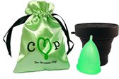 De Groene Cup Model V - voor tieners (extra small) - herbruikbare menstruatie cup + sterilisator (zwart) - duurzaam menstrueren - zero waste - gezond alternatief voor tampons en maandverband