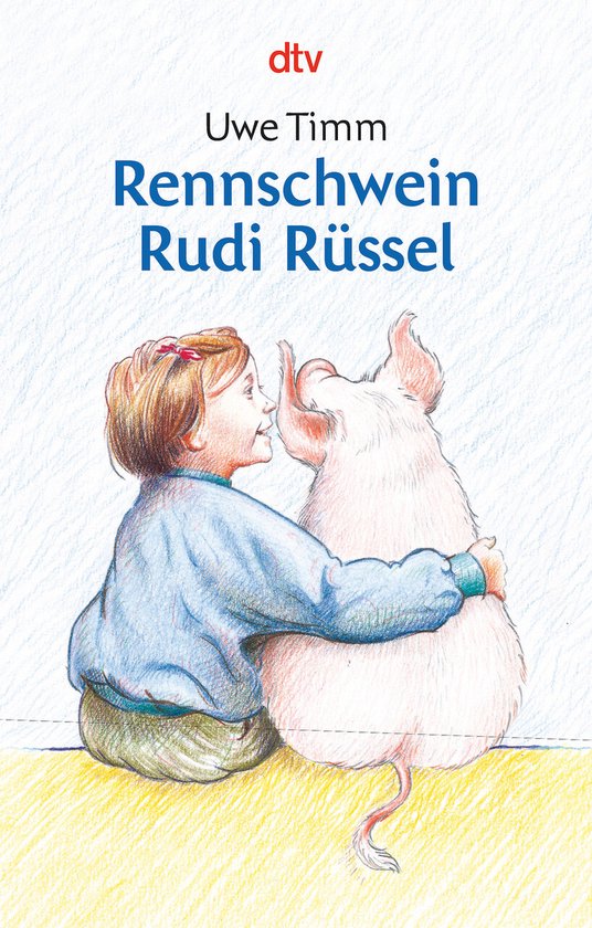 Une fille avec un cochon sur la couverture de 'Rennschwein Rudi Rüssel'.