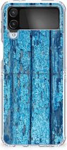 Backcase Siliconen Hoesje Geschikt voor Samsung Galaxy Z Flip 4 Telefoonhoesje Wood Blue