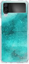 Telefoon Hoesje Geschikt voor Samsung Galaxy Z Flip 4 Siliconen Hoesje Painting Blue