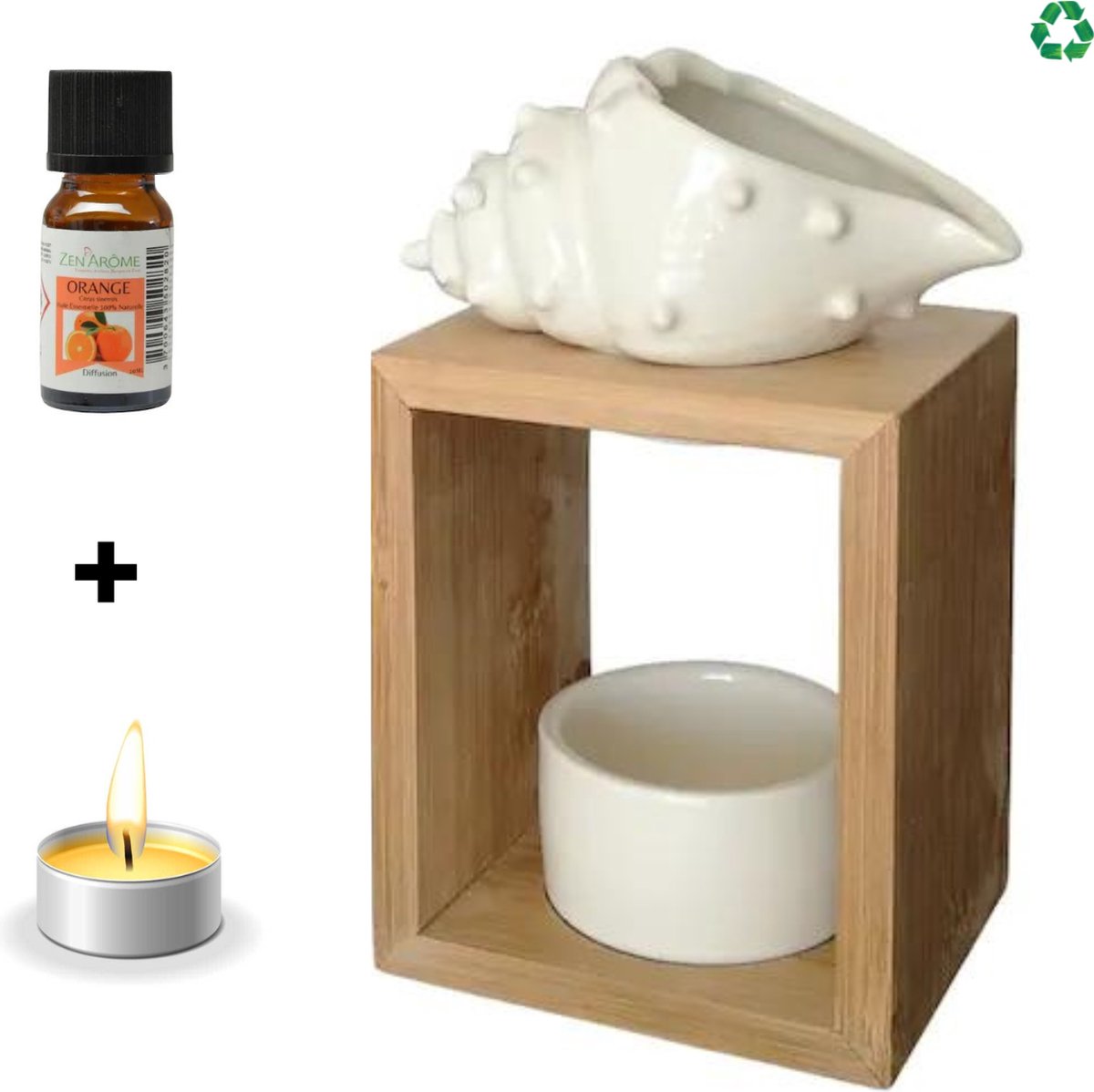 Zen Arome-Aroma Diffuser-Geurbrander-Geurolie-Aromabrander Schelpje-Waxbrander-Etherische Olie-Aroma-Gratis Olie-Bamboe en Keramiek