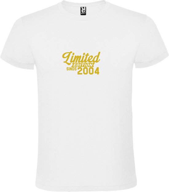 Wit T-Shirt met “Limited sinds 2004 “ Afbeelding Goud Size XXXXXL