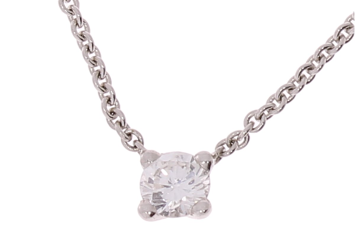 Witgouden collier - 14 karaat - diamant 0.20crt - 42 cm - uitverkoop Juwelier Verlinden St. Hubert - van €1265,= voor €1039,=